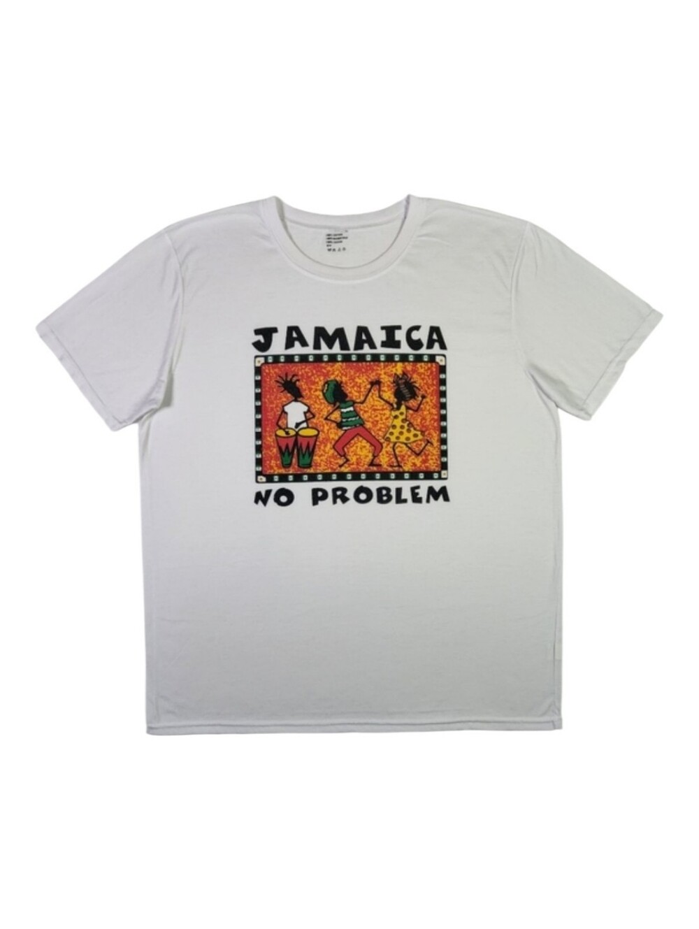 Y2K JAMAICA NO PROBLEM Graphic Tee Retro Rasta Reggae Large White Travel T-Shirt